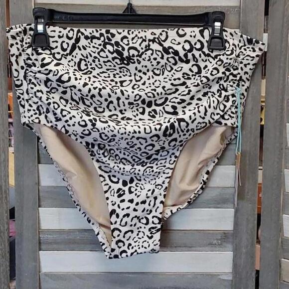 Neutral Leopard Print High Waist Full Coverage Bikini Bottom | Kona Sol | 1X - Picture 1 of 7